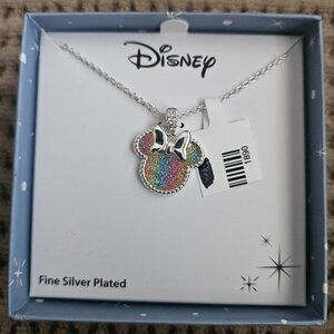 Disney Necklace Fire Silver Plated 16” Silver Plated Mickey Minnie Mouse NWOT